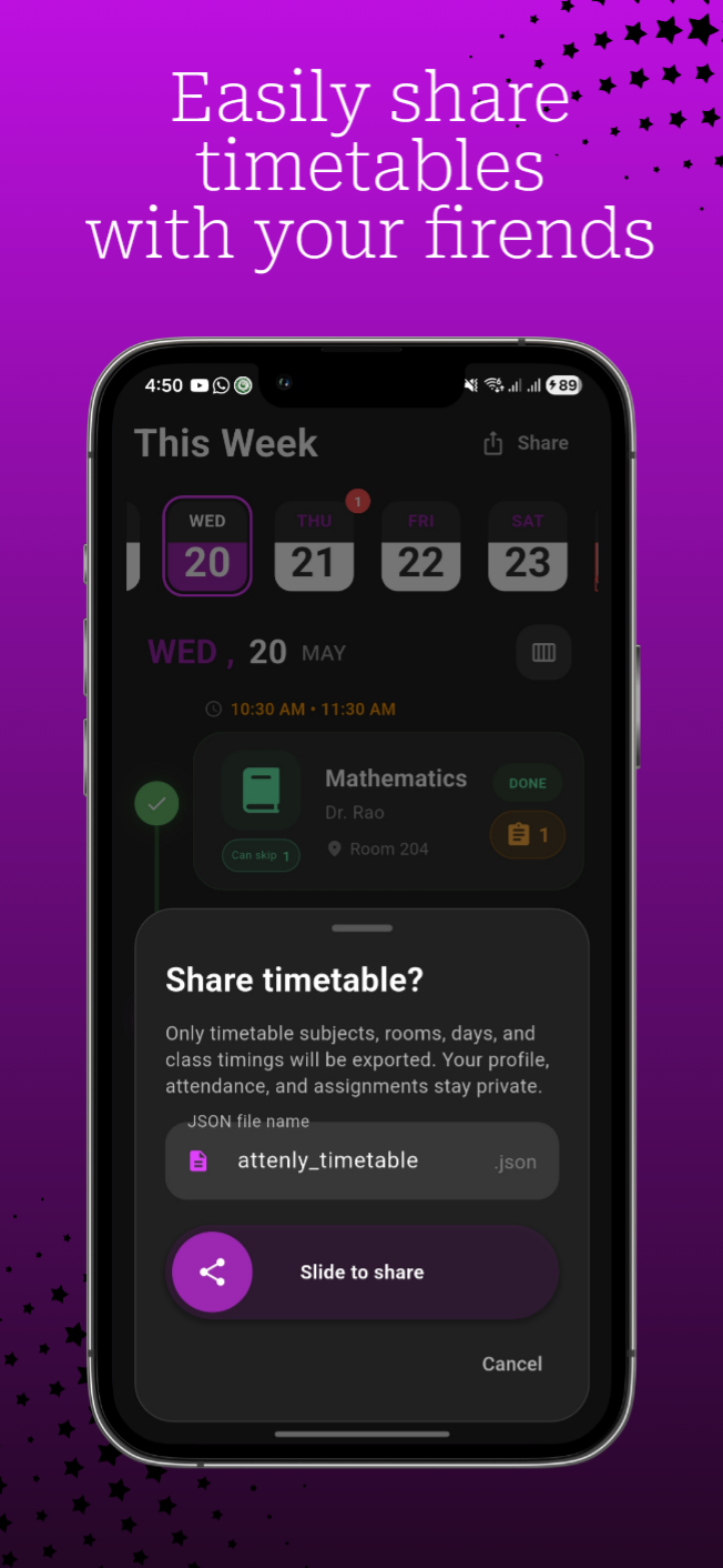 Timetable sharing feature